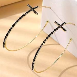 Cubic Zirconia Cross Large Hoop Earrings